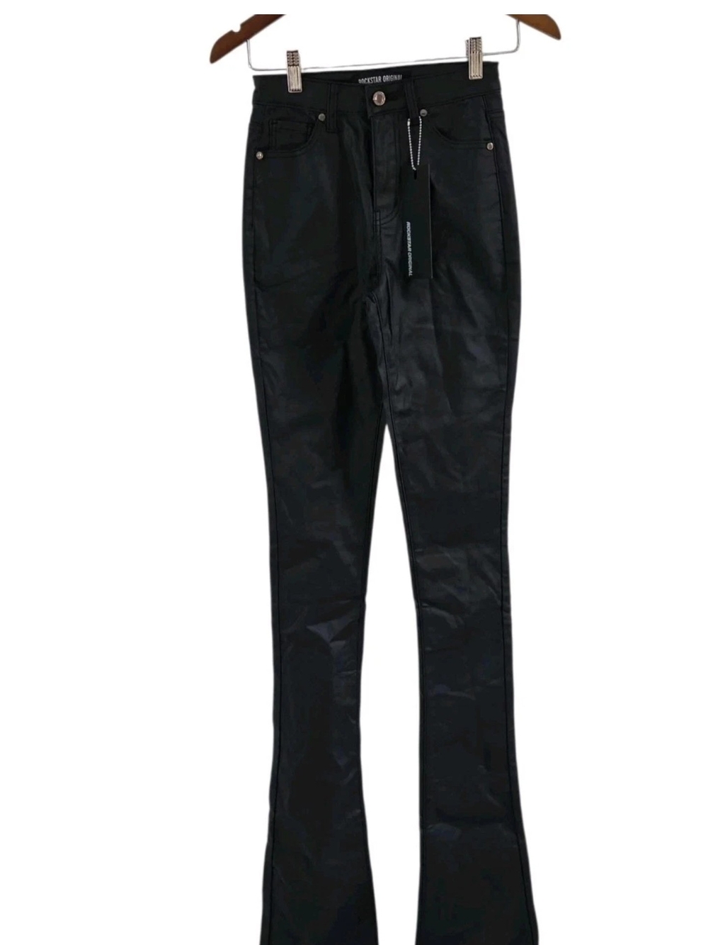 Rockstar Original Black Pay Attention Super Stacked Flare Pant Coated Size M